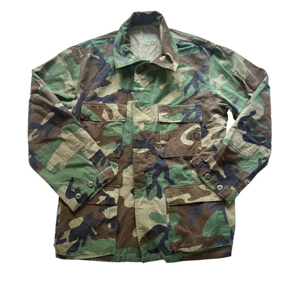 Vintage 80s USMC Woodland Combat BDU Coat Camo Jacket Mens Medium Field USA - Picture 1 of 9